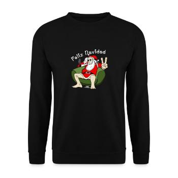 Santa Claus raucht marijuana und chilled zu xmas - Unisex Pullover - Schwarz - Vorne - Alina (178cm) & Michal (187cm)