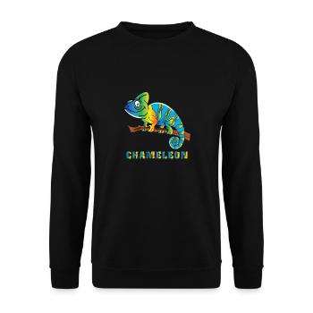 Buntes Chamäleon mit Buntem Schriftzug - Unisex Pullover - Schwarz - Vorne - Alina (178cm) & Michal (187cm)