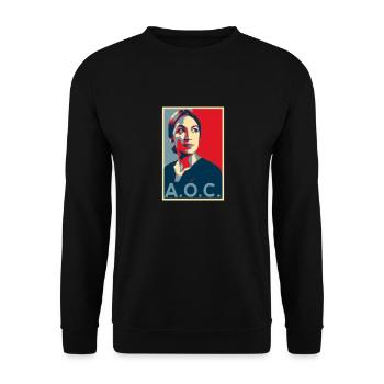 AOC für Präsident 2024 Alexandria Ocasio-Cortez - Unisex Pullover - Schwarz - Vorne - Alina (178cm) & Michal (187cm)