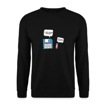 I Am Your Father Lustiger USB Floppy Disk Spruch - Unisex Pullover - Schwarz - Vorne - Alina (178cm) & Michal (187cm)
