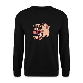 Cadeau pour les amoureux des porcs Cochon mignon - Sweat-shirt Unisexe - noir - Devant - Alina (178cm) & Michal (187cm)