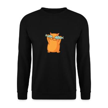 Süße lustige Katze hat Fischaugen Schabernack Miau - Unisex Pullover - Schwarz - Vorne - Alina (178cm) & Michal (187cm)
