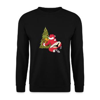 Weihnachtsmann String Weihnachsbaum Bescherung - Unisex Pullover - Schwarz - Vorne - Alina (178cm) & Michal (187cm)