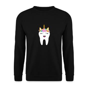 Einhorn Zahn Zahnarzt Zahnfee Geschenk erster Zahn - Unisex Pullover - Schwarz - Vorne - Alina (178cm) & Michal (187cm)