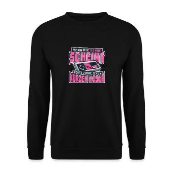 Gamer Sonne scheint zocken in kurzen Hosen Gift - Unisex Pullover - Schwarz - Vorne - Alina (178cm) & Michal (187cm)