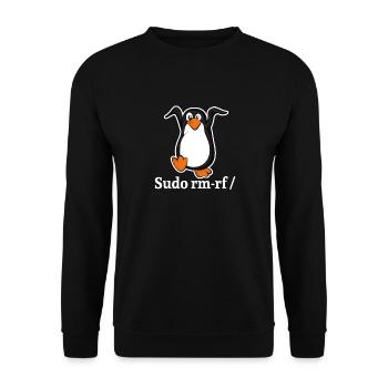 Tux Linux Pingouin Sudo Rm Rf | Computerfreak Hack - Sweat-shirt Unisexe - noir - Devant - Alina (178cm) & Michal (187cm)