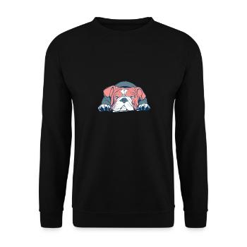 Faule englische Bulldogge gemütlicher Hund - Unisex Pullover - Schwarz - Vorne - Alina (178cm) & Michal (187cm)