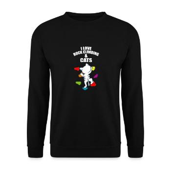 I Love Rock Climbing And Cats Kletterer und Katze - Unisex Pullover - Schwarz - Vorne - Alina (178cm) & Michal (187cm)