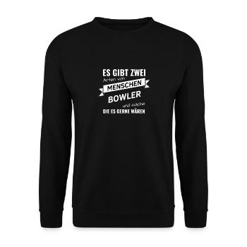 Kegler Bowlingspieler Geschenkidee Bowlingbahn - Unisex Pullover - Schwarz - Vorne - Alina (178cm) & Michal (187cm)