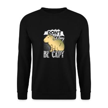 Capybara Mach dir keine Sorgen, sei Capy - Unisex Pullover - Schwarz - Vorne - Alina (178cm) & Michal (187cm)