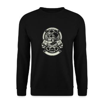 Totenkopf Biker - EST 1969 - Unisex Pullover - Schwarz - Vorne - Alina (178cm) & Michal (187cm)