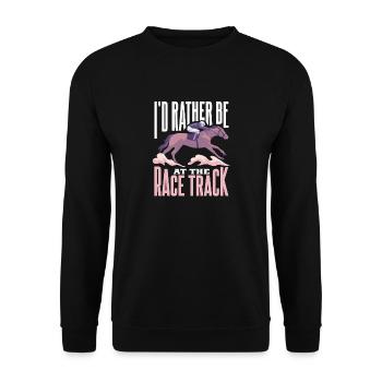 Pferderennen Rennpferd Pferd Jockey Pferderennbahn - Unisex Pullover - Schwarz - Vorne - Alina (178cm) & Michal (187cm)