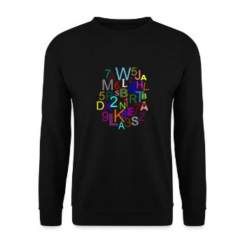 Fleda Maus Design: Buchstaben - Zahlen - mix - Unisex Pullover - Schwarz - Vorne - Alina (178cm) & Michal (187cm)