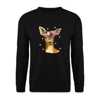 Cute baby deer fawn deer with flowers and confetti - Unisex Sweatshirt - black - Front - Alina (178cm) & Michal (187cm)