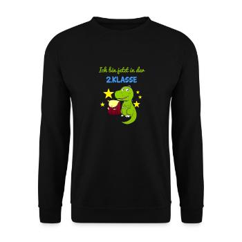 Ich Bin Jetzt In Der 2.Klasse Zweitklässler Dino - Unisex Pullover - Schwarz - Vorne - Alina (178cm) & Michal (187cm)