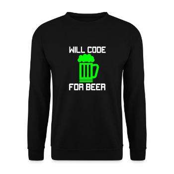 Will Code for Beer, Funny Programmer T-Shirt - Unisex Sweatshirt - black - Front - Alina (178cm) & Michal (187cm)