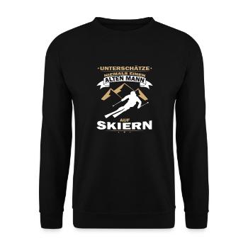 Alten Mann auf Skiern skifahren Ski - Unisex Pullover - Schwarz - Vorne - Alina (178cm) & Michal (187cm)
