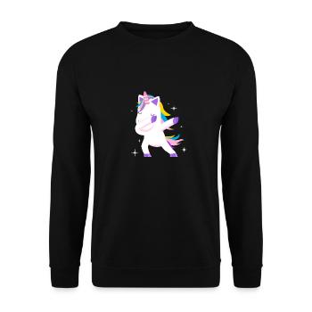 Einhorn tanzen dabbing Geschenk - Unisex Pullover - Schwarz - Vorne - Alina (178cm) & Michal (187cm)