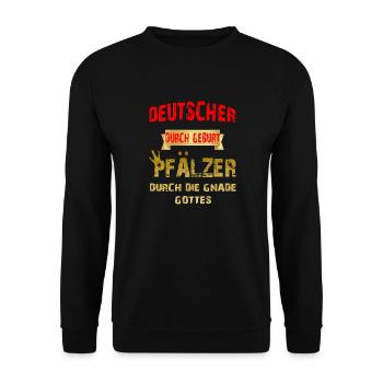 Deutscher durch Geburt Pfälzer durch Gnade Gottes - Unisex Pullover - Schwarz - Vorne - Alina (178cm) & Michal (187cm)