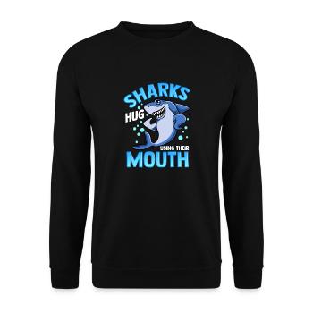 Câlin mignon et drôle de requins utilisant leur bouche - Sweat-shirt Unisexe - noir - Devant - Alina (178cm) & Michal (187cm)