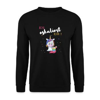 es eskaliert eh Einhorn Lustiges Party JGA Saufen - Unisex Pullover - Schwarz - Vorne - Alina (178cm) & Michal (187cm)