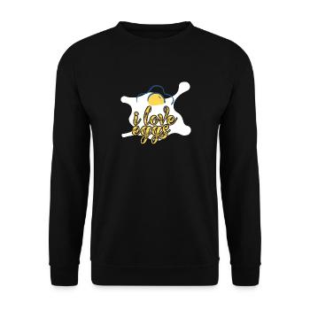 I Love Eggs - Un œuf au plat avec une inscription. - Sweat-shirt Unisexe - noir - Devant - Alina (178cm) & Michal (187cm)