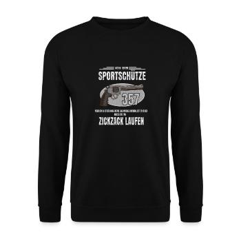 Sportschütze Spruch lustige witzige Spruch - Unisex Pullover - Schwarz - Vorne - Alina (178cm) & Michal (187cm)
