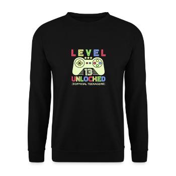 Level 13 Unlocked-Official Teenager - Unisex Sweatshirt - black - Front - Alina (178cm) & Michal (187cm)