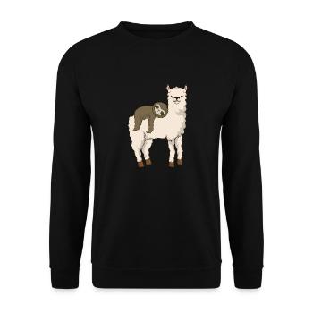 Faultierreiten Lama Entzückender flauschiger Lama & Faultier - Unisex Pullover - Schwarz - Vorne - Alina (178cm) & Michal (187cm)