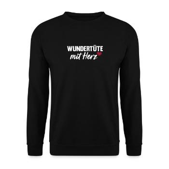 Wundertüte mit Herz Spruch - Unisex Pullover - Schwarz - Vorne - Alina (178cm) & Michal (187cm)