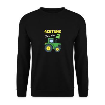 Vorsicht – Ich bin 2 und liebe Traktoren! - Unisex Pullover - Schwarz - Vorne - Alina (178cm) & Michal (187cm)