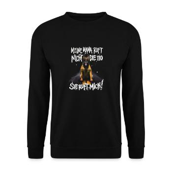 Meine Mama ruft nicht die 110, sie ruft mich! - Unisex Pullover - Schwarz - Vorne - Alina (178cm) & Michal (187cm)