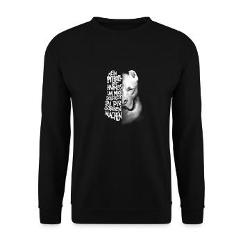 Mein Pitbull ist harmlos Geschenk Spruch - Unisex Pullover - Schwarz - Vorne - Alina (178cm) & Michal (187cm)