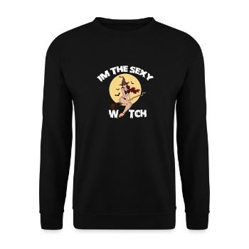 Im The Sexy Witch Ich bin ein sexy Hexe Besen Mond - Unisex Pullover - Schwarz - Vorne - Alina (178cm) & Michal (187cm)