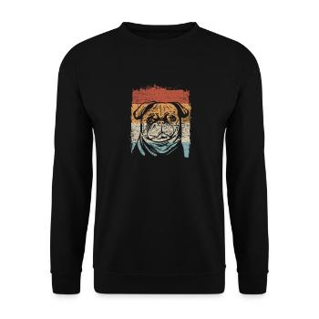 Pug Mops Retro - Unisex Pullover - Schwarz - Vorne - Alina (178cm) & Michal (187cm)