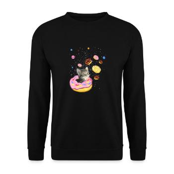 Cute Cat inside Donut in Space - Unisex Sweatshirt - black - Front - Alina (178cm) & Michal (187cm)