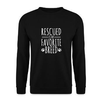 Rescued Is My Favorite -Paw Print-Dog Lover Gift - Unisex Pullover - Schwarz - Vorne - Alina (178cm) & Michal (187cm)