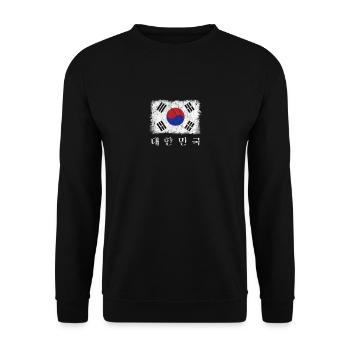 South Korea flag with Korean letters - Unisex Sweatshirt - black - Front - Alina (178cm) & Michal (187cm)