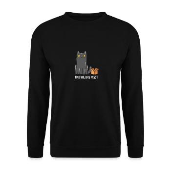 Witzige Katze im Karton - Unisex Pullover - Schwarz - Vorne - Alina (178cm) & Michal (187cm)