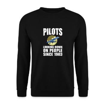 Piloten, die seit 1903 auf Menschen herabblicken - Unisex Pullover - Schwarz - Vorne - Alina (178cm) & Michal (187cm)