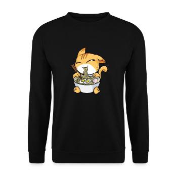 Kawaii Cat Ramen Bowl Funny Anime Noodles Kitty - Unisex Sweatshirt - black - Front - Alina (178cm) & Michal (187cm)