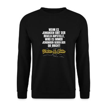 Vater und Sohn Geschenkidee - Unisex Pullover - Schwarz - Vorne - Alina (178cm) & Michal (187cm)