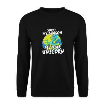Sorry My Dragon Ate Your Unicorn Funny - Unisex Pullover - Schwarz - Vorne - Alina (178cm) & Michal (187cm)