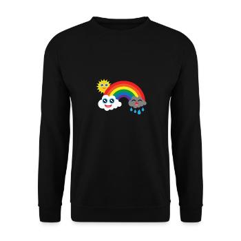 Wolken lachen und weinen mit Sonne im Regenbogen - Unisex Pullover - Schwarz - Vorne - Alina (178cm) & Michal (187cm)