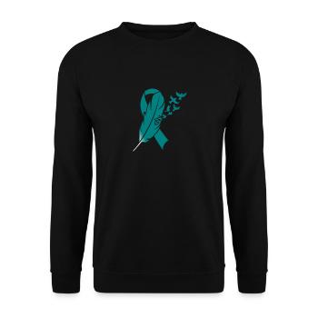 Ovarian Cancer Awareness-Teal Ribbon - Unisex Pullover - Schwarz - Vorne - Alina (178cm) & Michal (187cm)