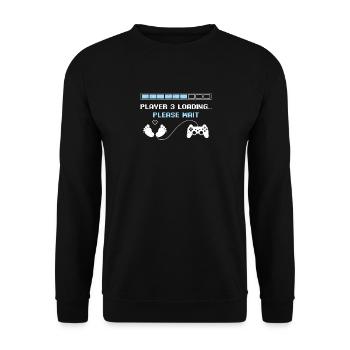 Spieler 3 Laden Funny Gaming Pregnancy Announceme - Unisex Pullover - Schwarz - Vorne - Alina (178cm) & Michal (187cm)