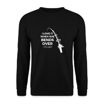 I love it When She Bends Over Geschenk für Angler - Unisex Pullover - Schwarz - Vorne - Alina (178cm) & Michal (187cm)