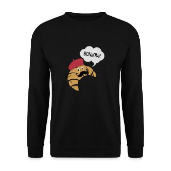 Bonjour Croissant With Mustache And Beret Hat Pun - Unisex Sweatshirt - black - Front - Alina (178cm) & Michal (187cm)