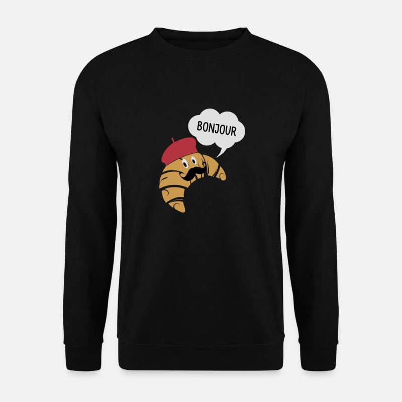 Bonjour Croissant mit Schnurrbart und Baretthut Pun - Unisex Pullover - Schwarz