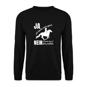 Ich rieche nach Pferd Reiten - Unisex Pullover - Schwarz - Vorne - Alina (178cm) & Michal (187cm)